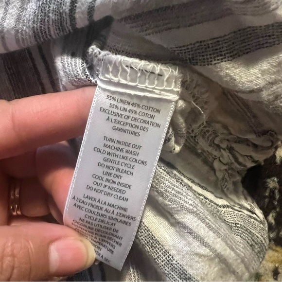 Beach Lunch Lounge Boho Tunic Top Grey White Embroidery Summer vibes size L - Picture 6 of 6